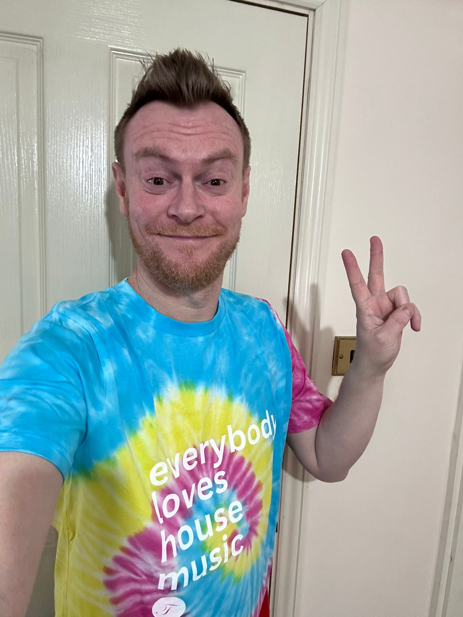 Disco77 modelling our Everybody Loves House Music t-shirt